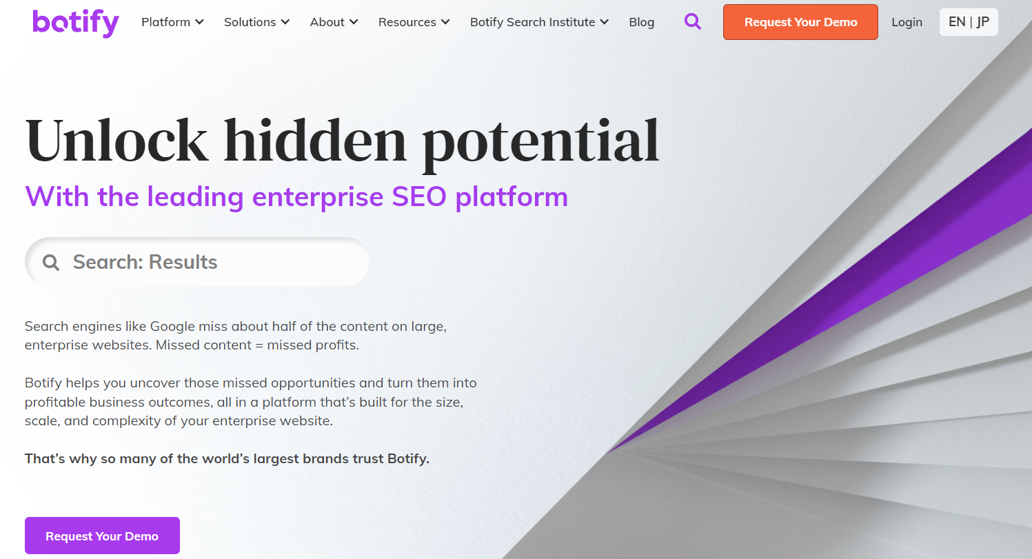 Screenshot of home page of Botify website_technical seo tools